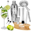 Set Cocktail Shaker Kit pentru barmani 550ml, KI24, suport bambus, 11 piese