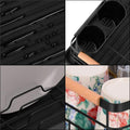 Uscator de vase cu suport tacamuri, din otel, cu tava de scurgere, manere lemn, 42x32x15cm, negru