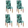 Set 4 huse pentru scaun, marime universala, poliester si spandex, verde cu model floral