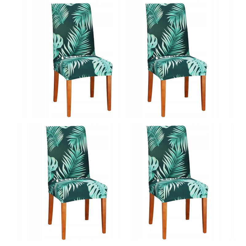 Set 4 huse pentru scaun, marime universala, poliester si spandex, verde cu model floral