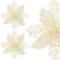 Set 10 ornamente pentru bradul de Craciun, stea Poinsettia, 16cm, crem