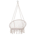 Scaun rotund tip leagan suspendat pentru casa sau gradina, cu franjuri, 150kg, crem