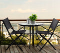 Set mobilier gradina sau balcon, masa semirotund sticla cu 2 scaune pliabile, negru