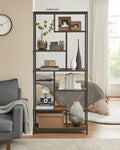 VASAGLE Biblioteca cu forma geometrica, pe 6 nivele, stil industrial, 30x80x180cm, maro rustic si negru