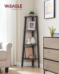 VASAGLE Raft de colt cu 4 etaje, tip biblioteca, cadru metal si polite lemn, 34x34x125 cm, negru