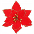 Set 10 ornamente pentru bradul de Craciun, stea Poinsettia, 13cm, rosu cu sclipici
