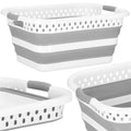 Cos de rufe pliabil tip lighean, cu manere, din plastic si silicon, 53x38x24cm, 24litri, gri