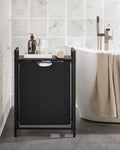 VASAGLE Cos de rufe, sac de rufe detasabil, raft, cadru metalic, 65L, 50x33x72 cm, maro rustic si negru