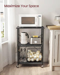 VASAGLE Raft de bucatarie pe roti, carucior de servire cu 3 rafturi, cadru metalic, 40x60x89 cm, design industrial, negru