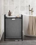VASAGLE Cos de rufe, sac de rufe detasabil, raft, cadru metalic, 65L, 50x33x72 cm, negru si gri