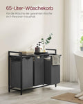 VASAGLE Cos de rufe, 3 compartimente, saci de rufe detasabili, raft, cadru metalic, 3x38L, 93x33x72 cm, negru