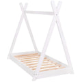 Pat din lemn pentru copii, model TeePee, somiera inclusa, 61x146x130 cm, alb