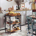 VASAGLE Carucior de servire pe roti pentru bucatarie, 3 polite, tava detasabila, stil industrial, 40x72x86cm, maro rustic