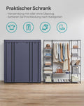 SONGMICS Garderoba din material textil, dulap portabil, cu rafturi si sina de agatat, 150x45x175cm, albastru