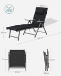SONGMICS Sezlong pliabil, cu saltea groasa si tetiera, spatar reglabil, maxim 150kg, 183x60x39cm, negru