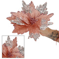 Set 5 ornamente pentru bradul de Craciun, stea Poinsettia, 26cm, roz argintiu