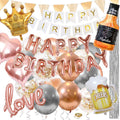 Set 48 baloane si decoratiuni, Happy Birthday, argintiu, roz
