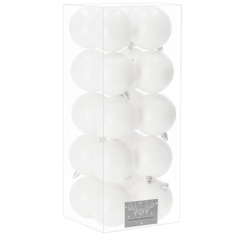 Set globuri de Craciun, 20 bucati, 8cm, alb mat