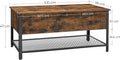 VASAGLE Masuta de cafea cu capac rabatabil, compartiment depozitare ascuns si raft plasa, industrial, 100x55x47cm, maro rustic si negru