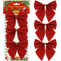 Set 3 ornamente pentru bradul de Craciun, fundita, 11cm, rosu