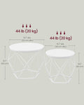 VASAGLE Set de 2 mese de cafea rotunde, cadru otel si blat detasabil, 40cm si 50cm, alb