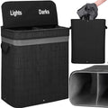 Cos de rufe din bambus cu capac, 2 compartimente, sac detasabil, volum 100L, 54x35x60cm, negru