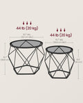 VASAGLE Set de 2 mese de cafea rotunde, cadru otel si blat detasabil din sticla, 40cm si 50cm, negru