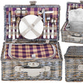 Cos de picnic echipat pentru 4 persoane Deluxe, din rachita, cu vesela si tacamuri, izolat termic, gri