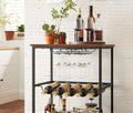 VASAGLE Carucior de servire pe roti, cu suport pentru sticle si pahare de vin, 40x60x82cm, Industrial, Vintage Maro/Negru
