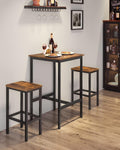 VASAGLE Set masa si scaune de bar, masa 60x60x90cm si 2 scaune 30x40x65cm, stil industrial, maro rustic