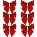 Set 6 ornamente pentru bradul de Craciun, fundita, 8cm, rosu cu sclipici