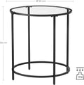VASAGLE Masa rotunda, din sticla securizata cu cadru de otel, noptiera, 50x50x55cm, negru