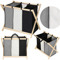 Cos de rufe cu 3 compartimente, cadru din lemn, 67x43x55 cm, 105 litri
