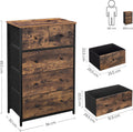 SONGMICS Comoda cu 5 sertare 56x30x89 cm, cadru metalic si blat MDF, manere lemn, maro rustic si negru