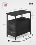 VASAGLE Noptiera 60x35x61 cm, cu 2 sertare, rafturi si priza incorporata, PAL si otel, gri antracit si negru