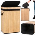 Cos de rufe din bambus cu capac, sac detasabil, volum 72L, 42x33x60cm, maro