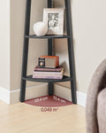 VASAGLE Raft de colt cu 4 etaje, tip biblioteca, cadru metal si polite lemn, 34x34x125 cm, negru
