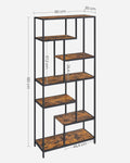VASAGLE Biblioteca cu forma geometrica, pe 6 nivele, stil industrial, 30x80x180cm, maro rustic si negru