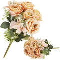 Buchet de flori artificiale din poliester, 9 fire trandafiri, 40cm, roz