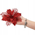 Set 10 ornamente pentru bradul de Craciun, stea Poinsettia, 16cm, visiniu