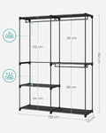 SONGMICS Dulap de haine portabil, cu 3 bare de agatat si rafturi, 138x43x182 cm, negru