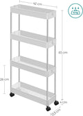 SONGMICS Carucior de depozitare pe roti, pentru bucatarie sau baie, din plastic, cu 4 nivele, 40x13x88cm, alb