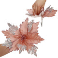 Set 5 ornamente pentru bradul de Craciun, stea Poinsettia, 26cm, roz argintiu