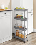 SONGMICS Carucior de depozitare pe roti, pentru bucatarie sau baie, din plastic, cu 4 nivele, 40x13x88cm, gri