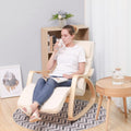 SONGMICS Scaun balansoar din lemn, suport picioare reglabil, maxim 150kg, 55x115x91cm, bej