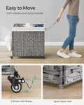 SONGMICS Cos de rufe tesut manual, cu captuseala detasabila lavabila, 3 compartimente, stil ratan, 140 litri, 66x33x60 cm, gri