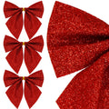 Set 3 ornamente pentru bradul de Craciun, fundita, 11cm, rosu