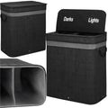 Cos de rufe din bambus cu capac, 2 compartimente, sac detasabil, volum 100L, 54x35x60cm, negru