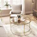 VASAGLE Masa de cafea rotunda, din sticla securizata cu cadru metalic, 84x84x45cm, auriu