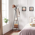 VASAGLE Cuier metalic, cu 2 rafturi MDF, inaltime 179cm, stil industrial, maro rustic si negru